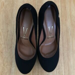 Vizzano Womens Heel Black Gold Leather Camurca Flex Pumps Platform Casual size 4